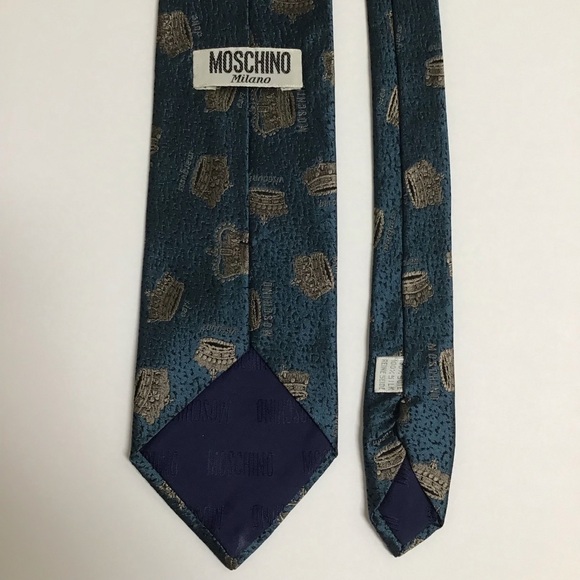 Moschino Tie Crowns 100% Silk Aqua Baron Viscount Marquess Duke Earl Vintage - Picture 4 of 15